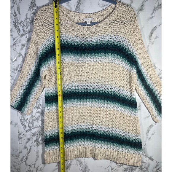 J. Jill Womens Open Knit Striped Sweater Top Small Linen/Cotton - Picture 3 of 9